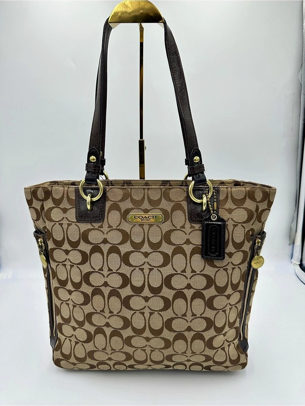Coach  Signature Glam Tote Brown & Tan